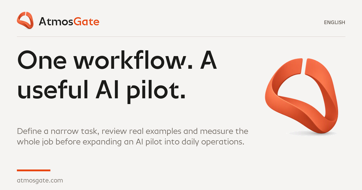 One workflow. A useful AI pilot. — AtmosGate Insights editorial cover