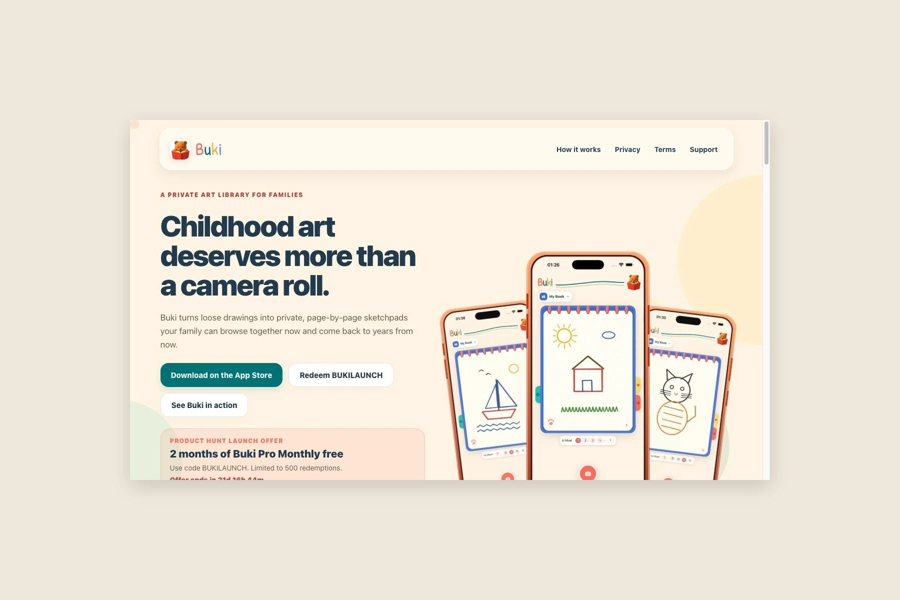 Buki product website introducing the private family art library