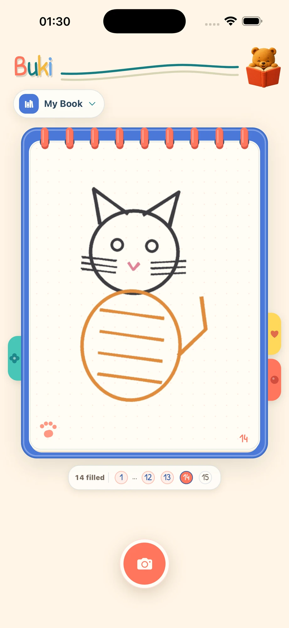 Buki sketchpad displaying a cat drawing