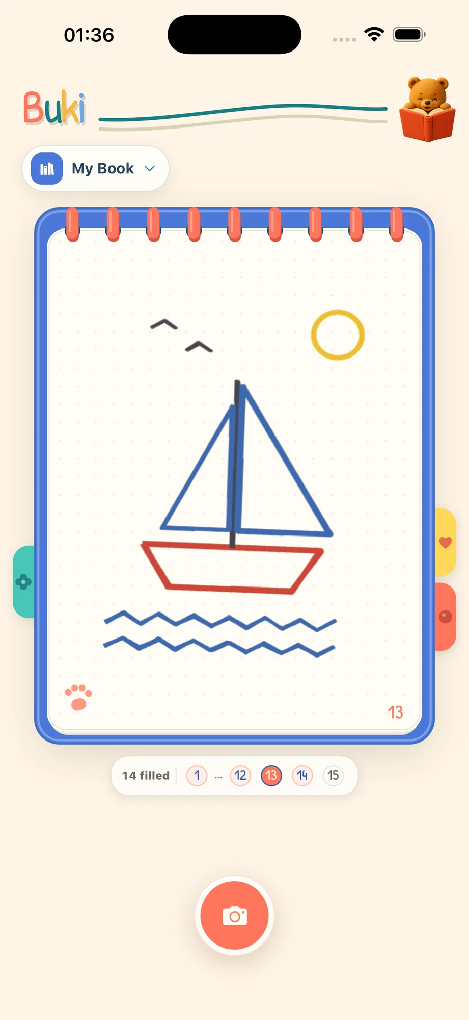 Buki sketchpad displaying a sailboat drawing