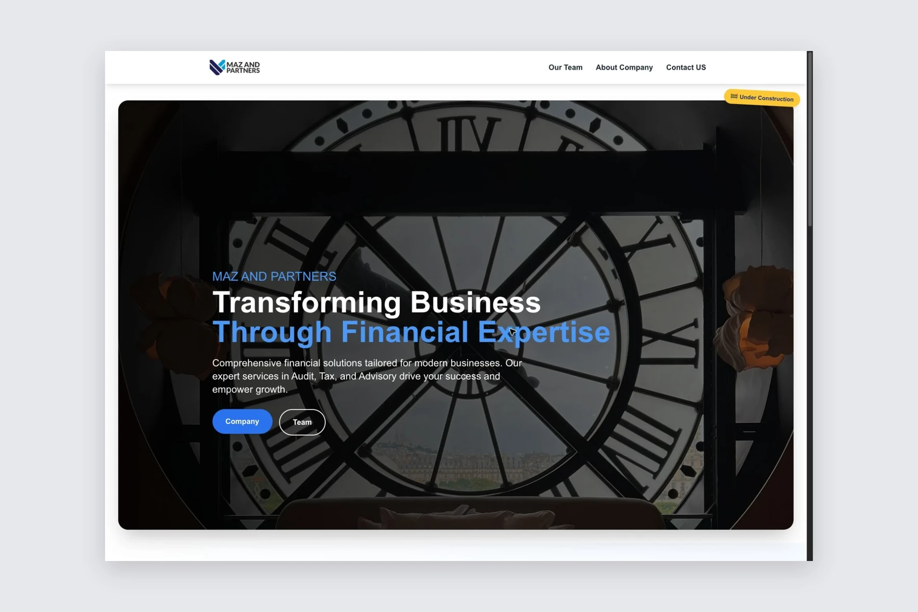 MAZ and Partners — Public MAZ and Partners homepage, original Under Construction badge preserved