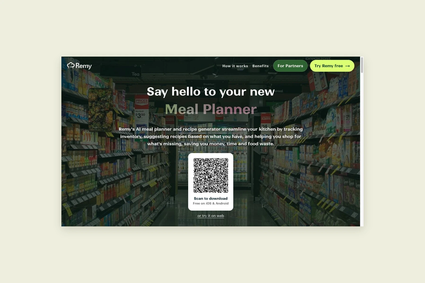 Remy consumer website introducing the kitchen assistant; development contribution alongside the Remy team
