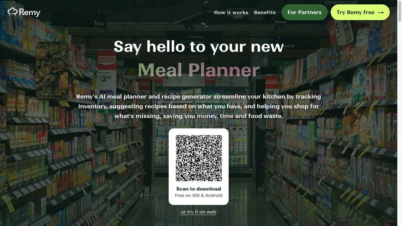 Remy consumer website introducing the kitchen assistant; development contribution alongside the Remy team