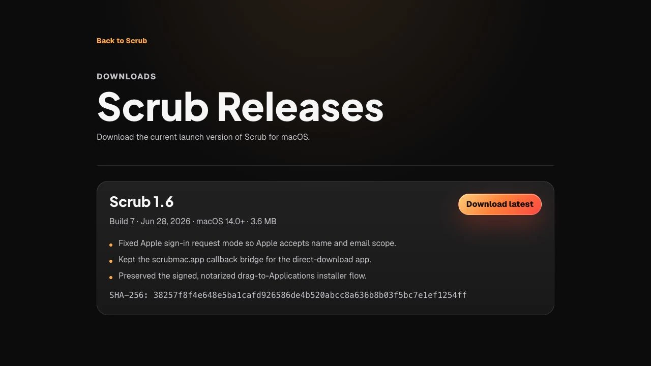 Scrub website release history and direct installer downloads