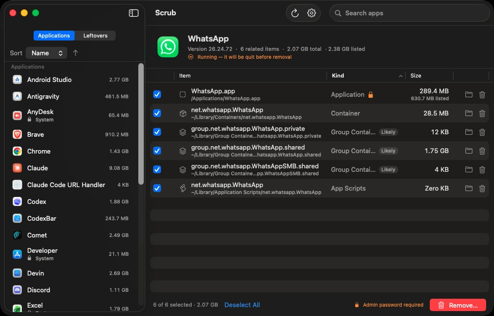 Scrub — Review an application and its associated files