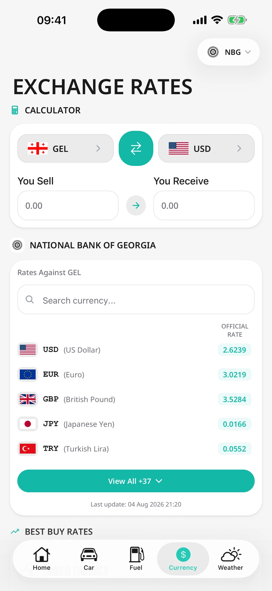 Zinfo currency exchange rates and conversion calculator