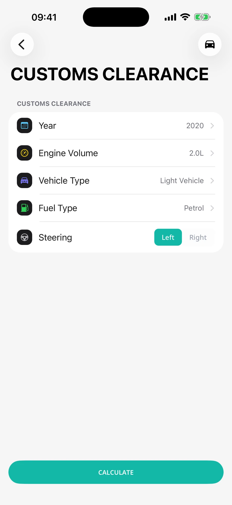 Zinfo vehicle customs clearance calculator